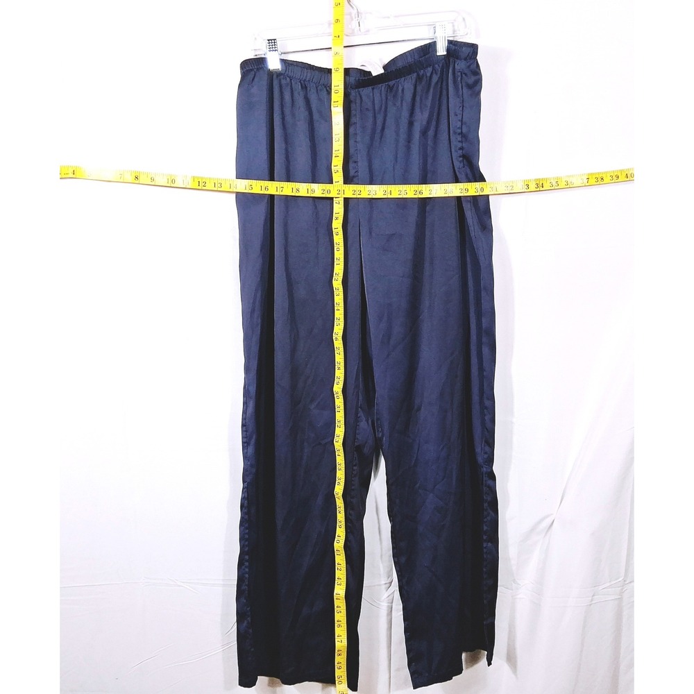 Auden Womens Navy Blue Satin Wide Leg Pajama Pants Sleepwear Size L Side Slits - Picture 3 of 6